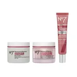 No7 Restore & Renew Face & Neck Multi Action set includes a day cream with SPF 30, a night cream suitable for sensitive skin, and a multi-action serum.