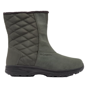 Gray Columbia ankle boot with a quilted design on the upper part and a durable rubber sole, featuring a warm lining for winter conditions.