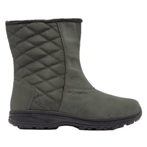 Gray Columbia ankle boot with a quilted design on the upper part and a durable rubber sole, featuring a warm lining for winter conditions.