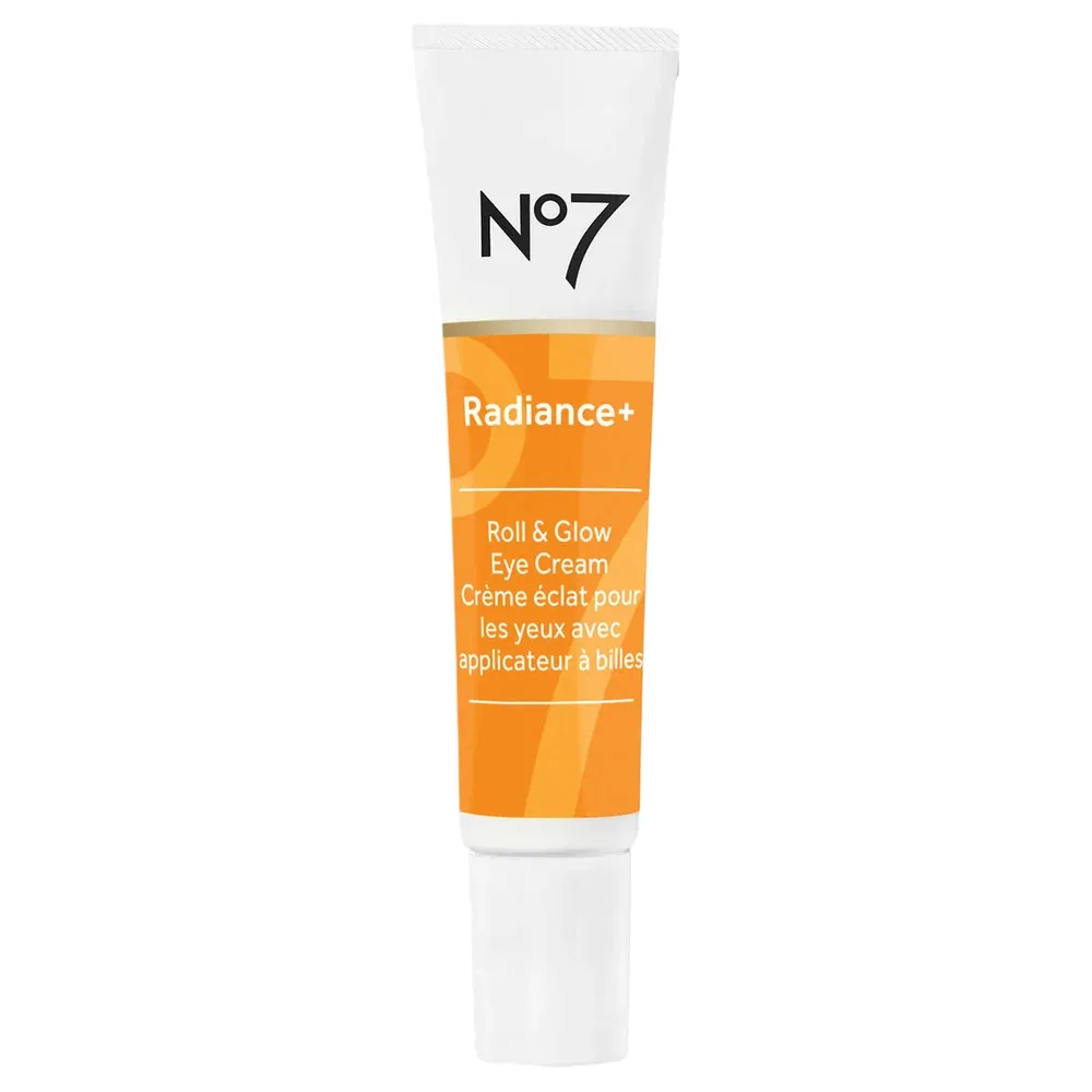 No7 Radiance+ Roll & Glow Eye Cream, featuring a ball applicator, is designed to brighten the eye area.