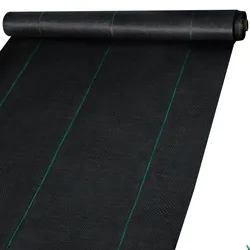 Black landscape fabric roll with subtle green lines.
