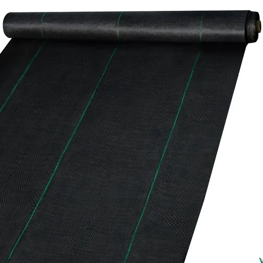 Black landscape fabric roll with subtle green lines.