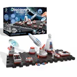 Discovery Mindblown Circuit Space Station Galactic Experiment Set, a STEM toy for ages 8+, features a buildable space station with circuits, lights, and motors for scientific exploration.