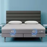 A bed with two adjustable firmness settings, showing one side set to 45 (softer) and the other to 60 (firmer).