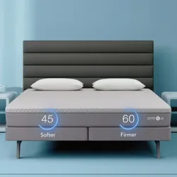 A bed with two adjustable firmness settings, showing one side set to 45 (softer) and the other to 60 (firmer).