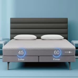A bed with two adjustable firmness settings, showing one side set to 45 (softer) and the other to 60 (firmer).