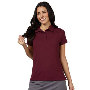 Women's short-sleeve maroon polo shirt by 32 Degrees, featuring a fitted design with a classic collar and button placket.