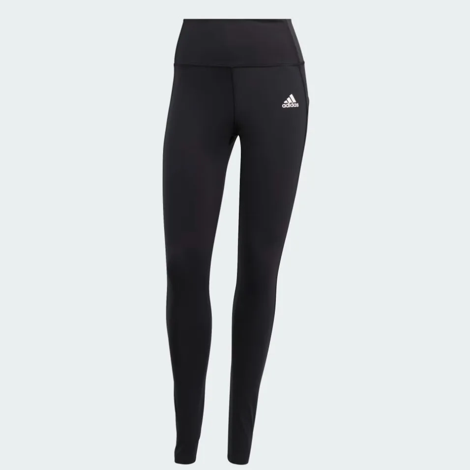 Black Adidas leggings with a logo on the hip.