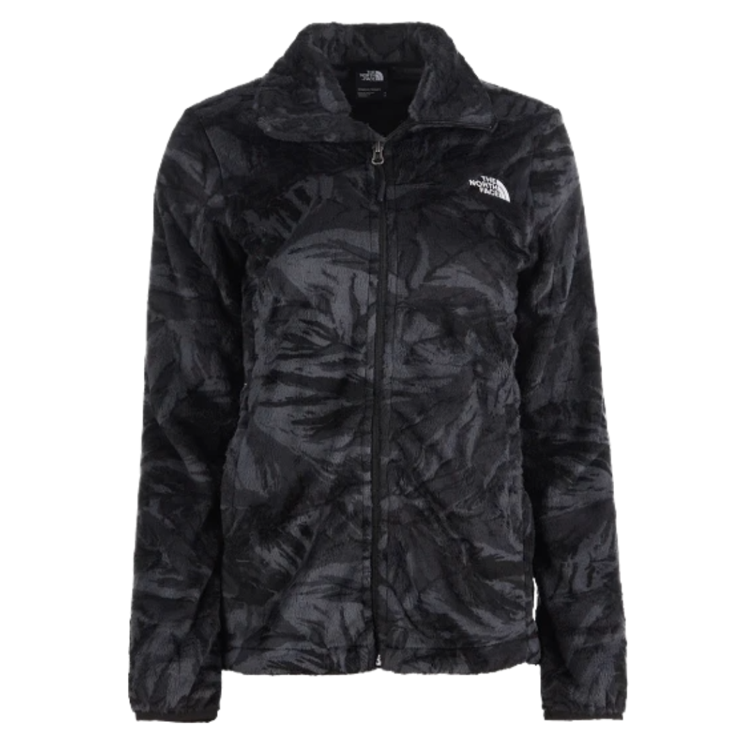 Black North Face fleece jacket with a full zip and subtle pattern, featuring the brand logo on the chest.