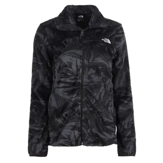 Black North Face fleece jacket with a full zip and subtle pattern, featuring the brand logo on the chest.