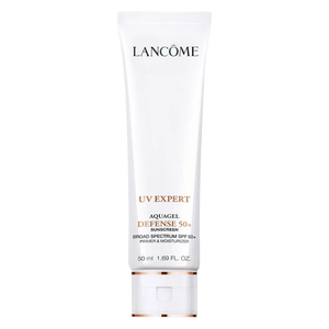 Lancôme UV Expert Aquagel Defense 50+ Sunscreen is a broad spectrum SPF 50+ primer and moisturizer in a 50 ml (1.69 fl. oz.) tube.