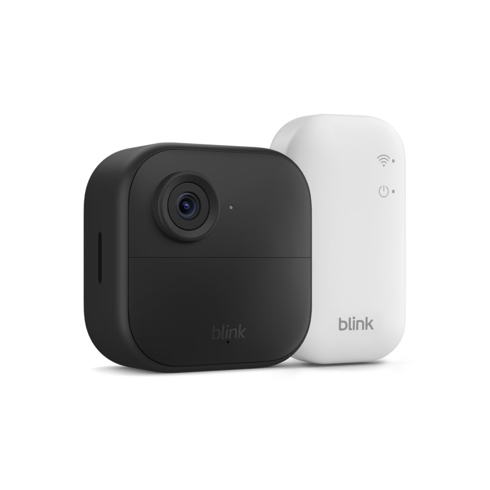 Black Blink security camera and white Sync Module 2 for smart home monitoring.