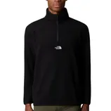 A black North Face quarter-zip fleece pullover with a logo on the chest.
