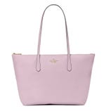 A light pink Kate Spade New York tote bag with two shoulder straps and a zippered top closure.