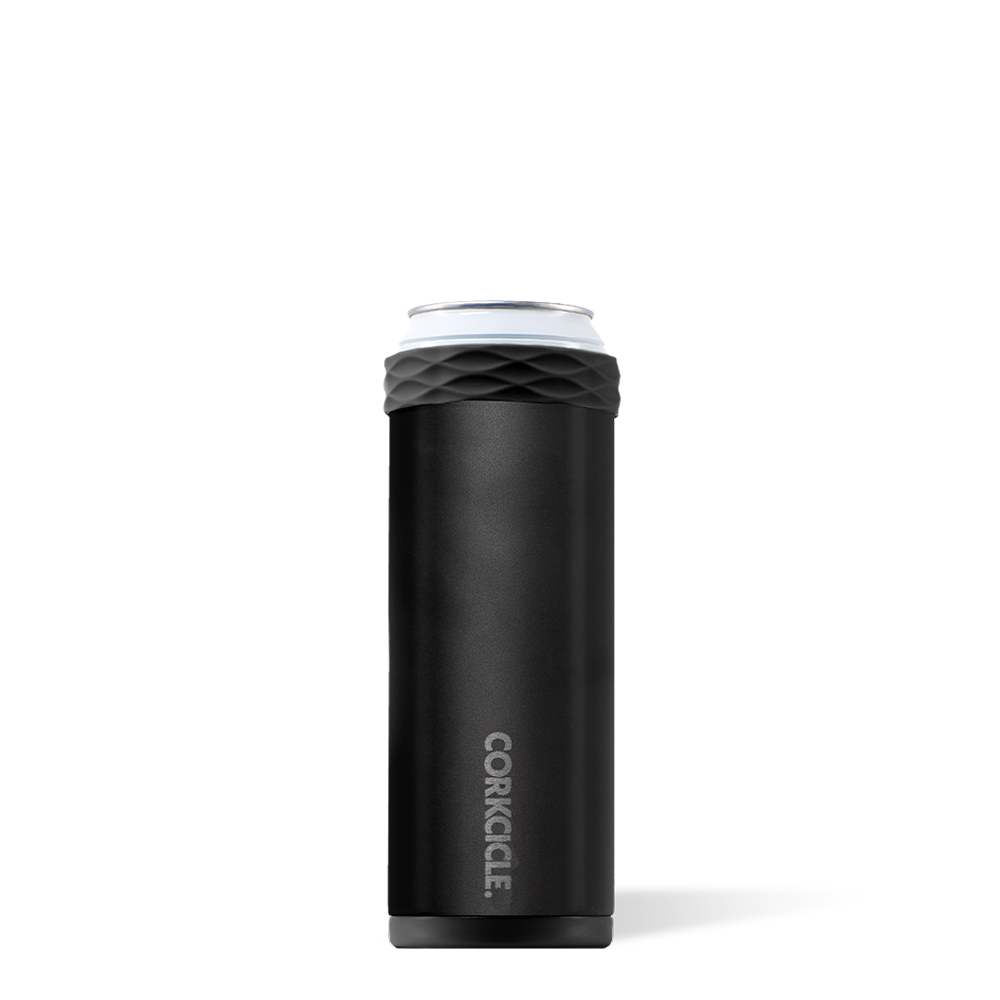 A black Corkcicle Arctican Bottle with a textured gray twist-off cap designed to keep drinks cold.