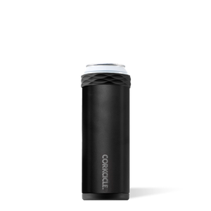 A black Corkcicle Arctican Bottle with a textured gray twist-off cap designed to keep drinks cold.
