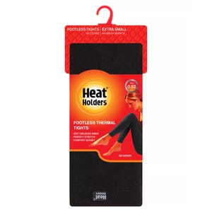 Heat Holders footless thermal tights, extra small size, 160 denier, featuring a soft brushed inner, perfect stretch, and comfort gusset, with a TOG rating of 0.52 for maximum warmth.