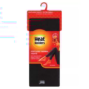 Heat Holders footless thermal tights, extra small size, 160 denier, featuring a soft brushed inner, perfect stretch, and comfort gusset, with a TOG rating of 0.52 for maximum warmth.