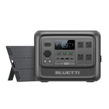 Portable power station with solar panel, featuring multiple AC and DC outputs, including USB-C and USB-A ports. Capable of 1800W output and 1024Wh capacity, suitable for charging devices and appliances.
