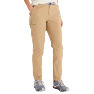 Marmot Women's Kodachrome Pants are khaki-colored, lightweight, and designed for outdoor use, featuring a stretchable fabric for comfort and movement, with pockets and a secure waist belt.