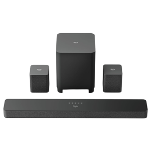 A 4-piece Fire TV sound system, including a soundbar, subwoofer, and two satellite speakers. The set is designed for enhanced audio experience with Fire TV integration.