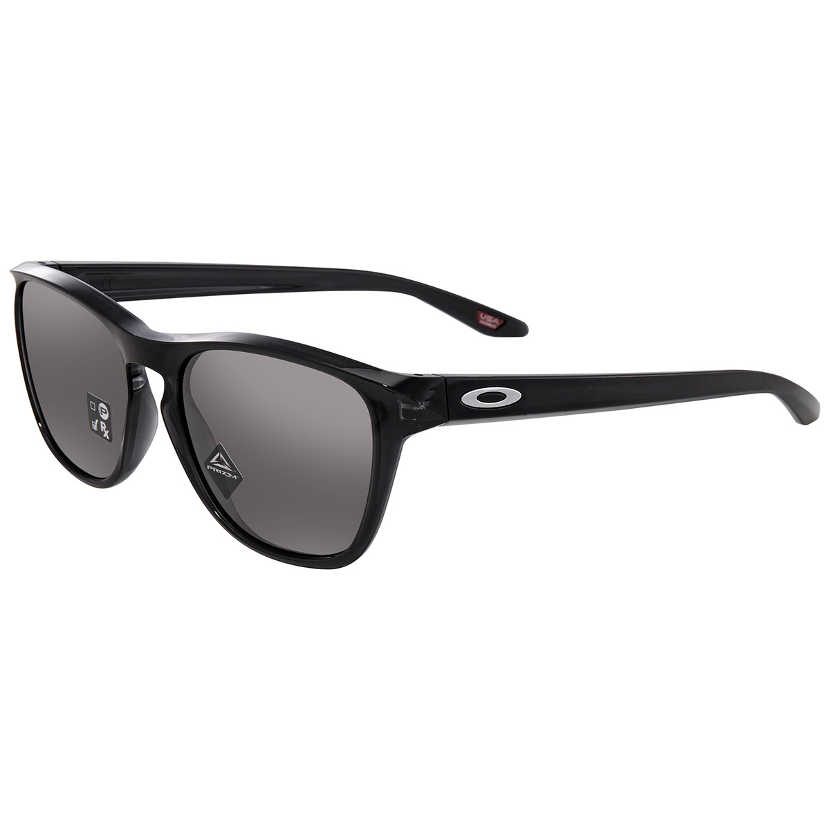 Oakley Men's Manorburn Prizm Sunglasses feature a sleek black frame with dark Prizm lenses for enhanced color and contrast. The design includes the Oakley logo on the temple.