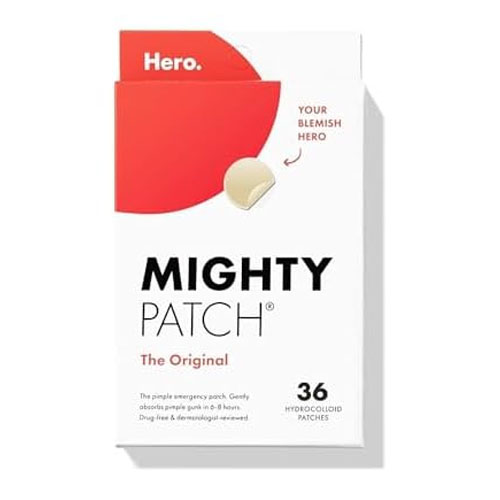 Mighty Patch by Hero is a pack of 36 hydrocolloid patches designed to gently absorb pimple gunk in 6-8 hours.