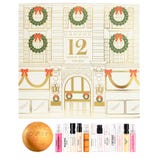 Macy’s \“12 Days of Scents for Her\“ includes a variety of perfume samples and a gold bath bomb.