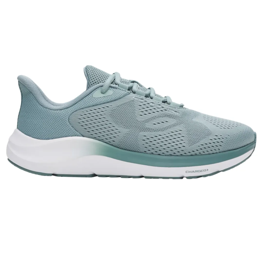 A light blue athletic sneaker featuring a breathable mesh upper, cushioned midsole, and rubber outsole.