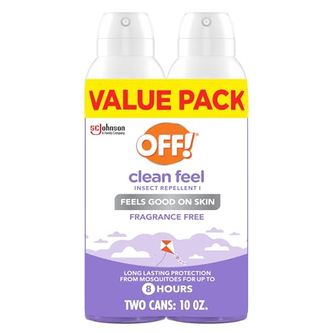 OFF! Clean Feel Insect Repellent Value Pack contains two 10 oz cans, offering fragrance-free protection against mosquitoes for up to 8 hours.