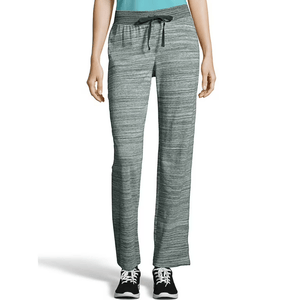 Gray drawstring lounge pants with a heathered texture, paired with black sneakers.