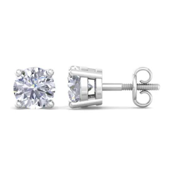 A pair of stud earrings featuring round 3-carat diamonds set in 14K gold. The earrings have a classic prong setting and a screw-back closure for secure wear.