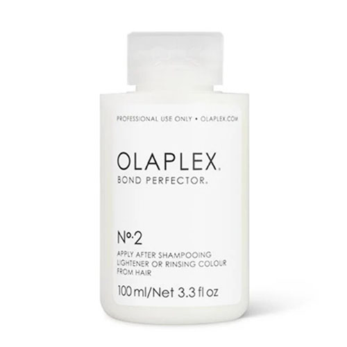 Olaplex No. 2 Bond Perfector is a hair treatment designed for professional use to strengthen and repair hair bonds. It should be applied after shampooing to help maintain the integrity of the hair.