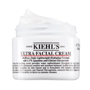Kiehl's Ultra Facial Cream, a 24-hour lightweight hydrating formula with 4.5% squalane and glacial glycoprotein, 1.7 fl oz (50 ml).