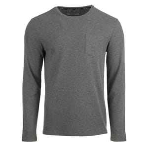 Solid dark gray, long-sleeve waffle tee with a crew neck and left chest pocket.