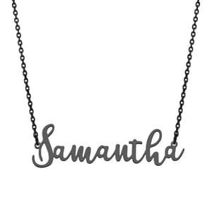 Black chain necklace with the name \“Samantha\“ in cursive.