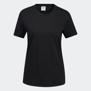 A black short-sleeved Adidas t-shirt with a crew neck.