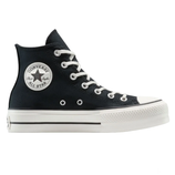 A black high-top Converse Chuck Taylor All Star sneaker with a white rubber sole and toe cap, featuring white laces and the signature circular logo patch on the side.