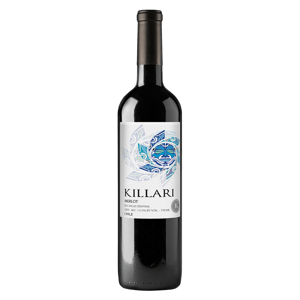 Bottle of Killari Merlot wine from Chile, 750 ml, with an alcohol content of 13.5% by volume.