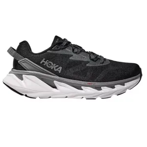 Hoka running shoe in black and gray featuring a thick, white midsole with \“PROFLY\“ technology.
