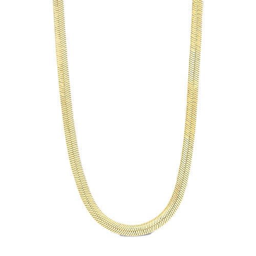 A gold herringbone chain necklace.