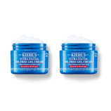 Two blue jars of Kiehl's Ultra Facial Oil-Free Gel Cream, a 24-hour moisturizer infused with glacial glycoprotein and desert plant extract.