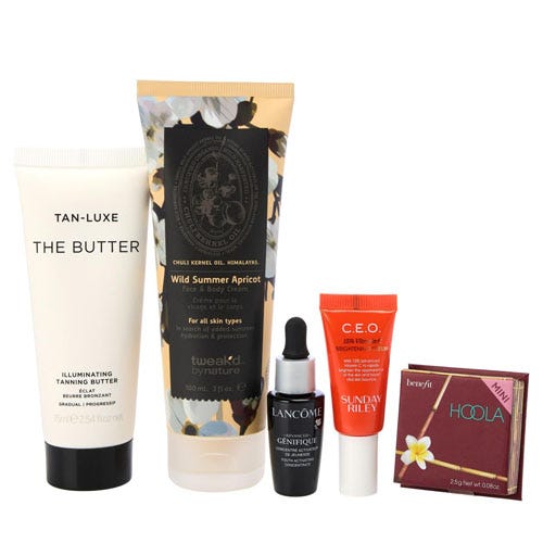 five different beauty products on a white background