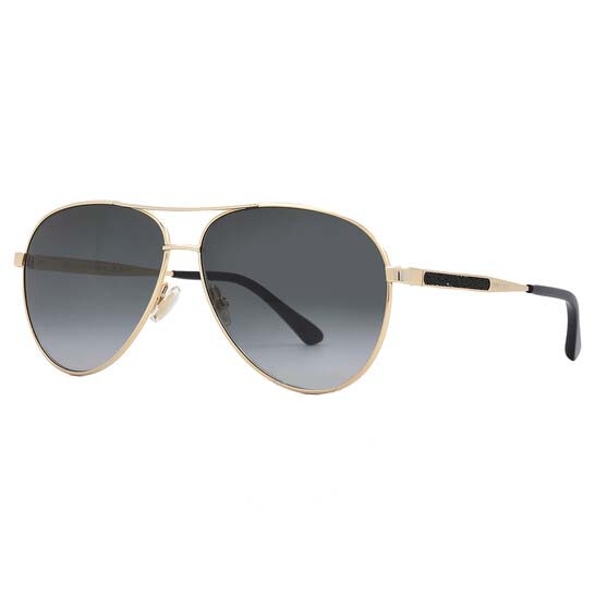 Gold-framed aviator sunglasses with dark gradient lenses and black temple tips, featuring a sleek design from Jimmy Choo for women.