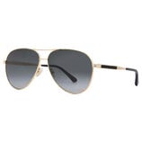 Gold-framed aviator sunglasses with dark gradient lenses and black temple tips, featuring a sleek design from Jimmy Choo for women.