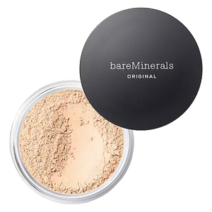 bareMinerals Original Loose Powder Foundation in a clear jar with a black lid labeled \“Original.\“