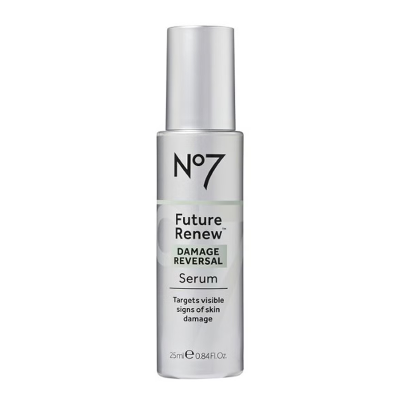 No7 Future Renew Damage Reversal Serum targets visible signs of skin damage. Comes in a 25ml (0.84 fl oz) bottle.