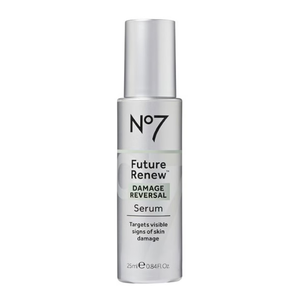 No7 Future Renew Damage Reversal Serum targets visible signs of skin damage. Comes in a 25ml (0.84 fl oz) bottle.