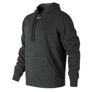 Dark gray hooded sweatshirt with a front kangaroo pocket and adjustable drawstrings.