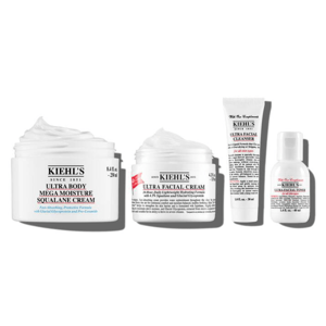 Kiehl's 4pc Winter Hydration Bundle includes Ultra Body Mega Moisture Squalane Cream, Ultra Facial Cream, Ultra Facial Cleanser, and Ultra Facial Toner.